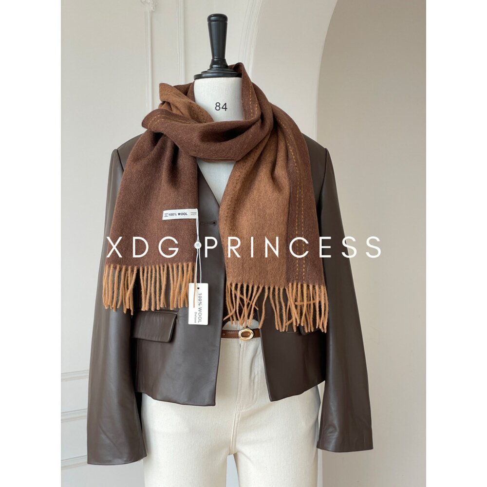 雙面純羊毛圍巾 100%澳洲羊毛 日系圍脖 純色流蘇窄版披肩 送禮情侶百搭 送禮-圖片-9