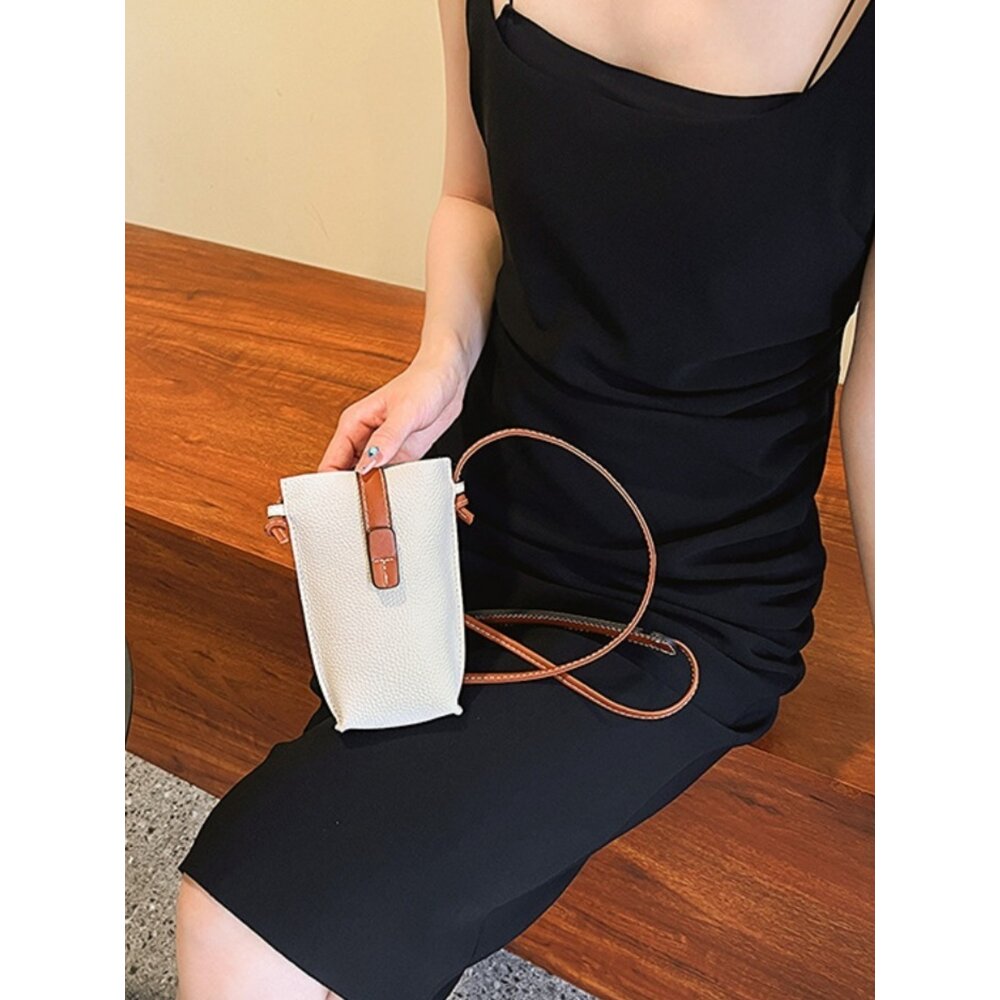 荔枝紋真皮氣質小方包 斜背包 頭層牛皮 手機包 側背包 女用單肩包 時尚優雅 送禮 送禮-圖片-1