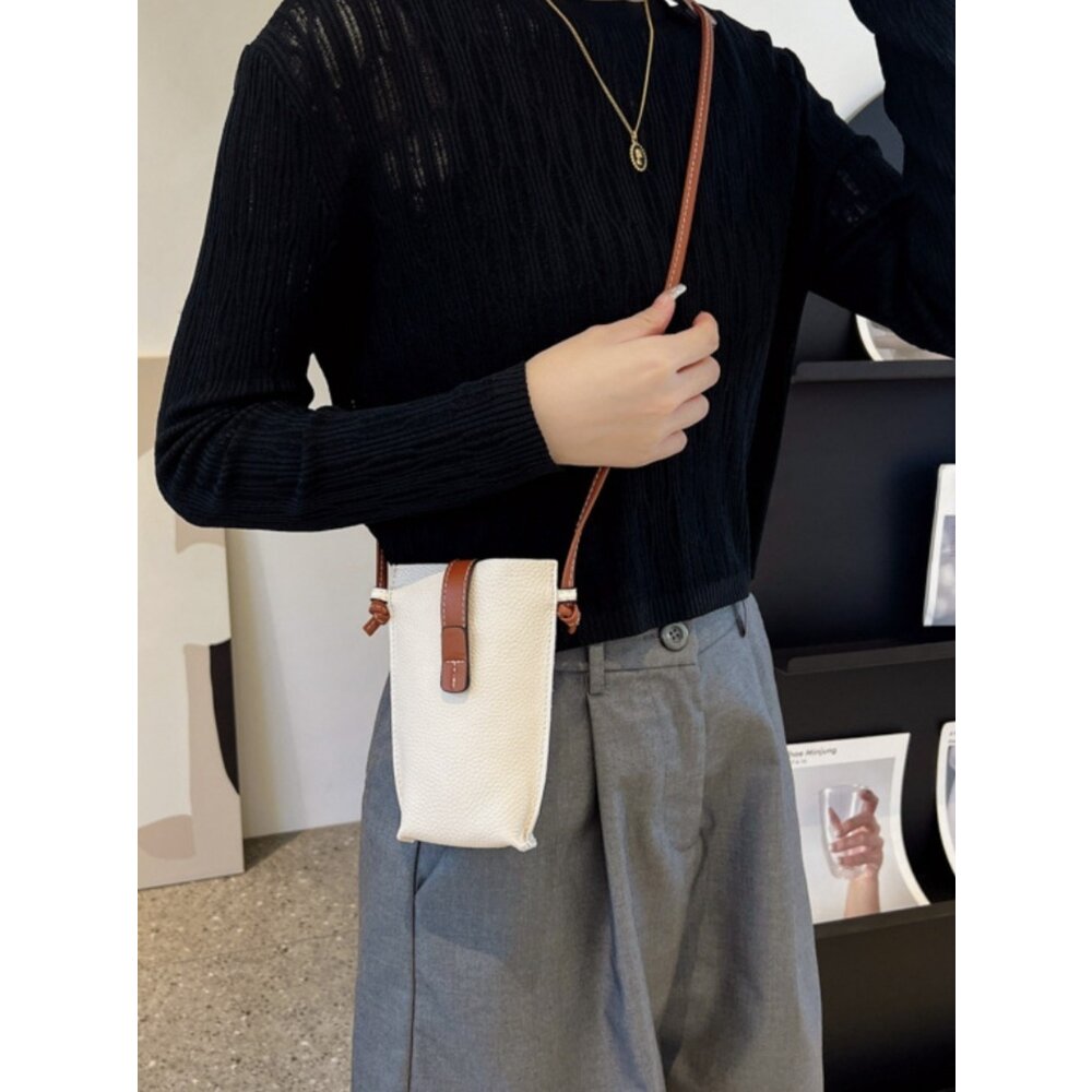 荔枝紋真皮氣質小方包 斜背包 頭層牛皮 手機包 側背包 女用單肩包 時尚優雅 送禮 送禮-圖片-2