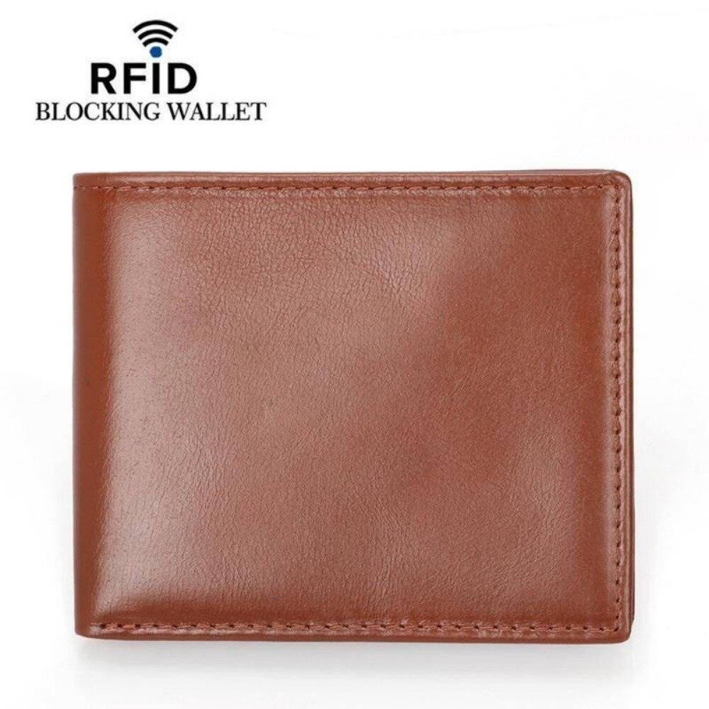 真皮防盜刷男用皮夾 男生皮夾 瘋馬皮 男皮夾 超薄短夾 錢包男 防RFID 精美禮盒 送禮-圖片-9