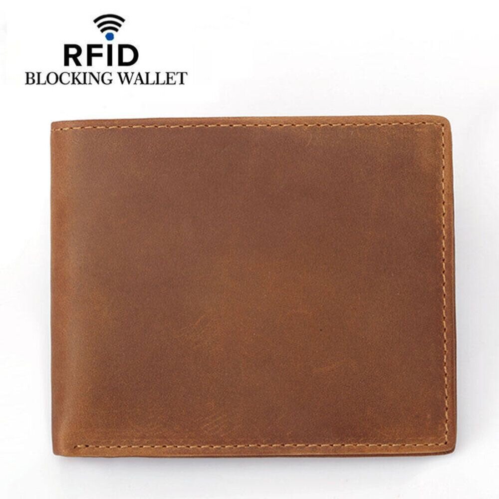 真皮防盜刷男用皮夾 男生皮夾 瘋馬皮 男皮夾 超薄短夾 錢包男 防RFID 精美禮盒 送禮-圖片-10