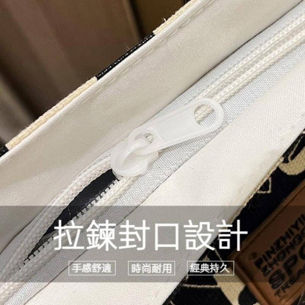 大容量個性字母帆布袋 帆布包手提袋 百搭時尚通勤托特包 購物袋 送禮-圖片-4