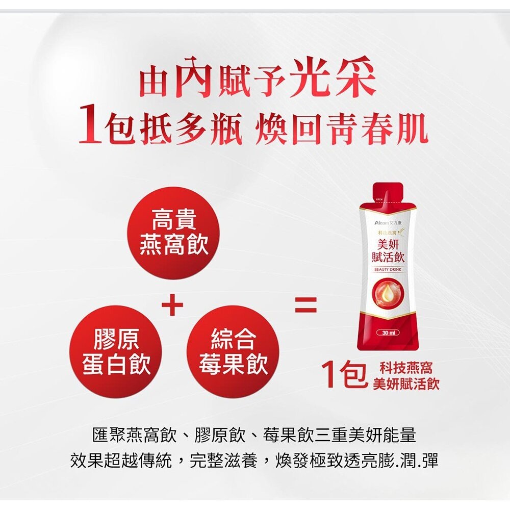 Aicom艾力康》科技燕窩美妍賦活飲 林志玲代言 成份升級 30ml*10包增量版 送禮-圖片-2