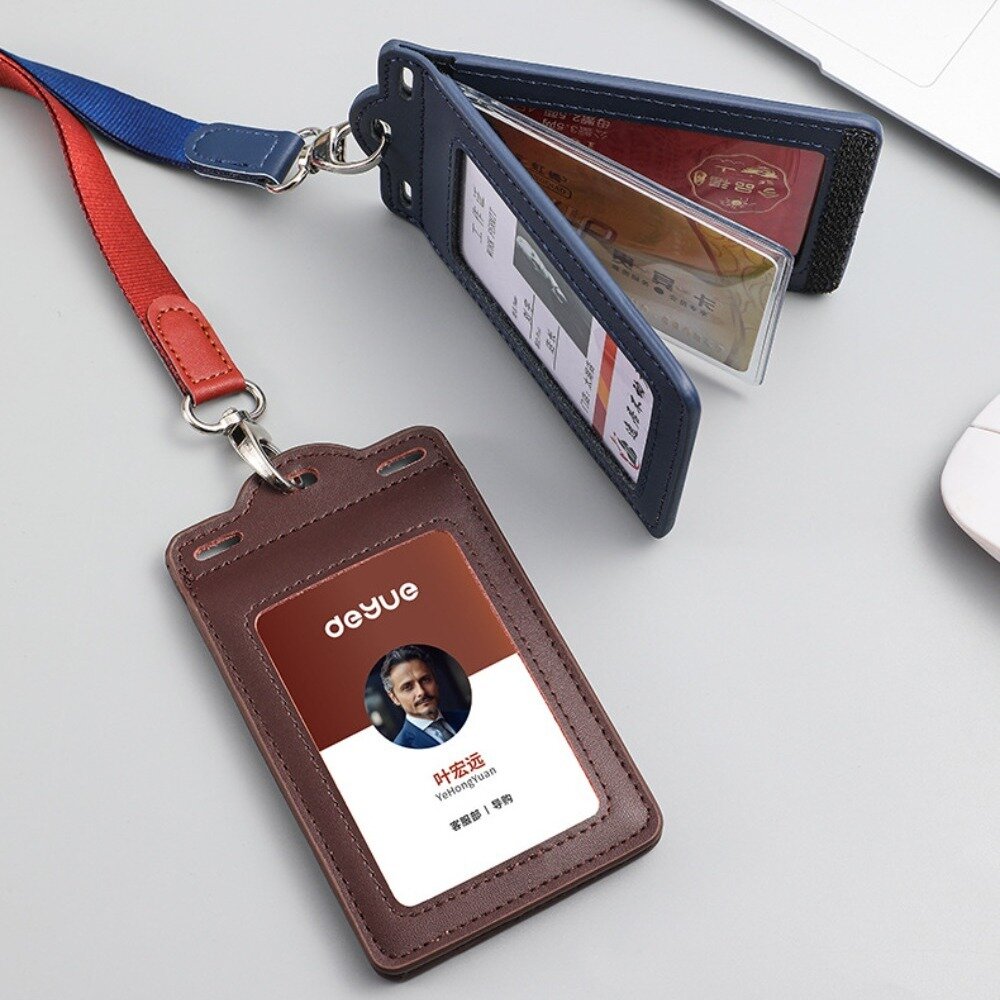 真皮識別證套 證件夾套 牛皮悠遊卡套 多卡位卡包 附頸掛繩 學生證套 門禁卡套 送禮-圖片-2