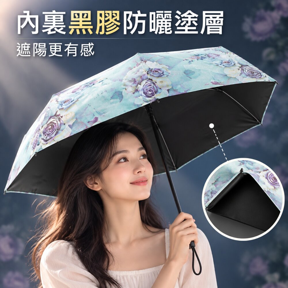 日式碳纖維輕量羽毛傘 98g超輕折疊傘 輕量傘 晴雨傘 玫瑰唯美 遮陽傘 摺疊傘 防曬傘 送禮-圖片-2