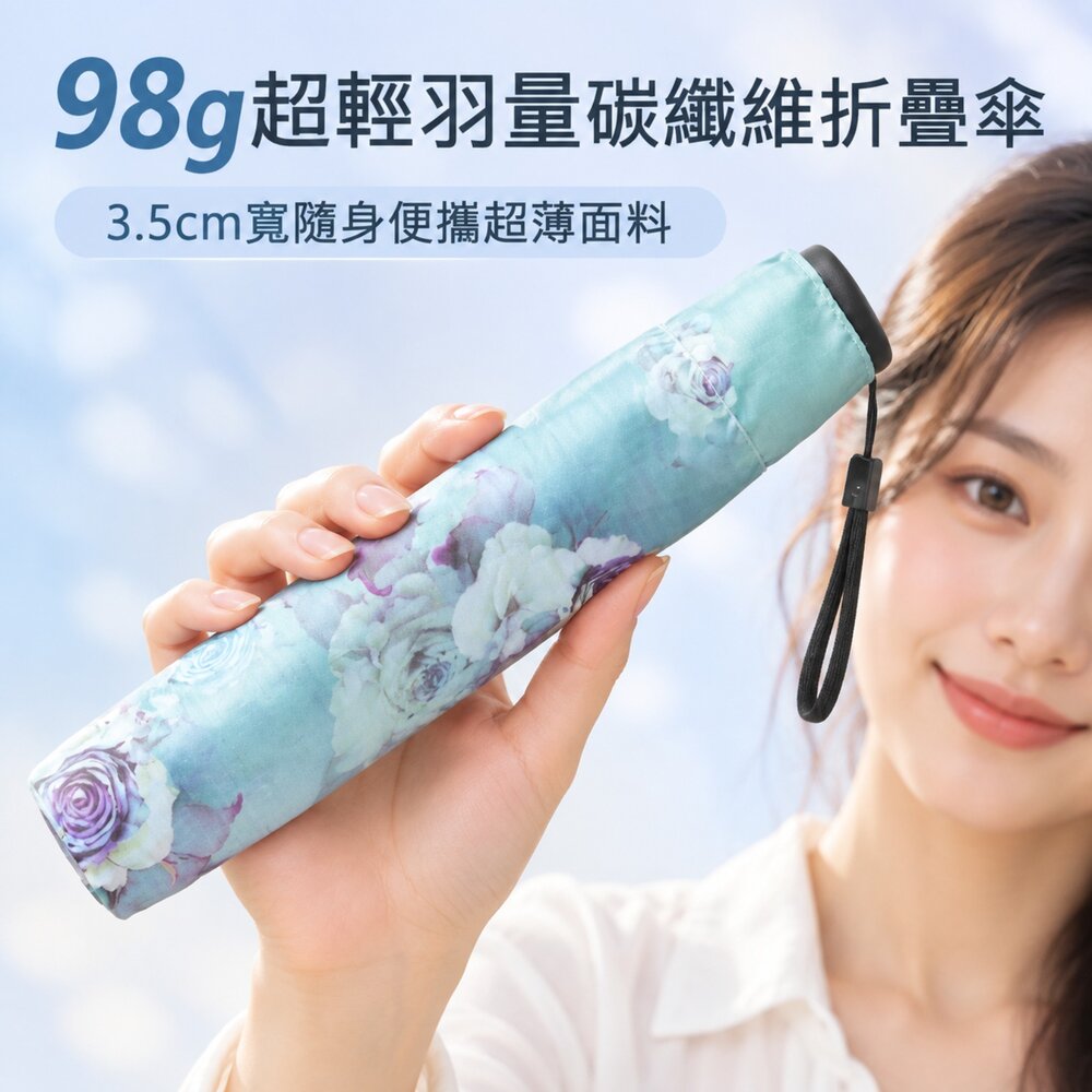 240419-00001-日式碳纖維輕量羽毛傘 98g超輕折疊傘 輕量傘 晴雨傘 玫瑰唯美 遮陽傘 摺疊傘 防曬傘 送禮