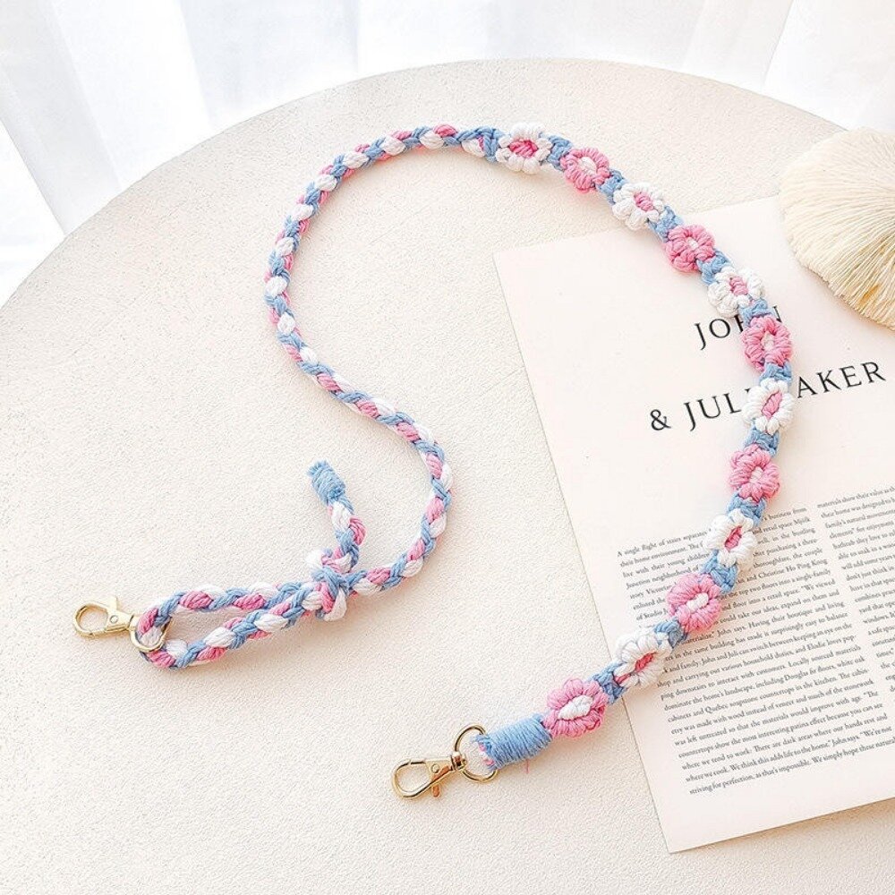 可調節編織手機掛繩 識別證掛繩 手作花花繩 手機吊繩背繩 包包背帶 波希米亞風手機鏈 贈夾片 送禮-圖片-4