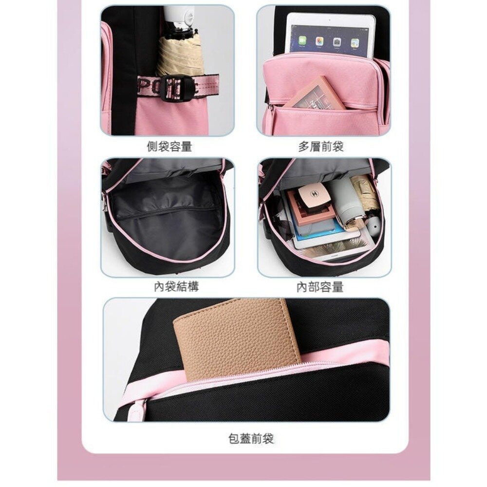 高顏值休閒後背包 韓版學生書包 時尚雙肩包 電腦包 粉色甜美 旅行登機包 運動背包 送禮-圖片-3