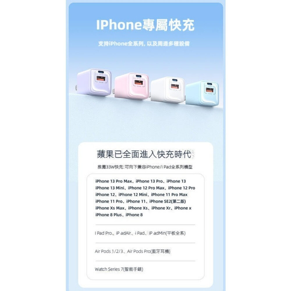 33W迷你快速充電器 旅行手機充電器 USB+TypeC雙口充電器 PD100W一對三充電線 送禮-圖片-4