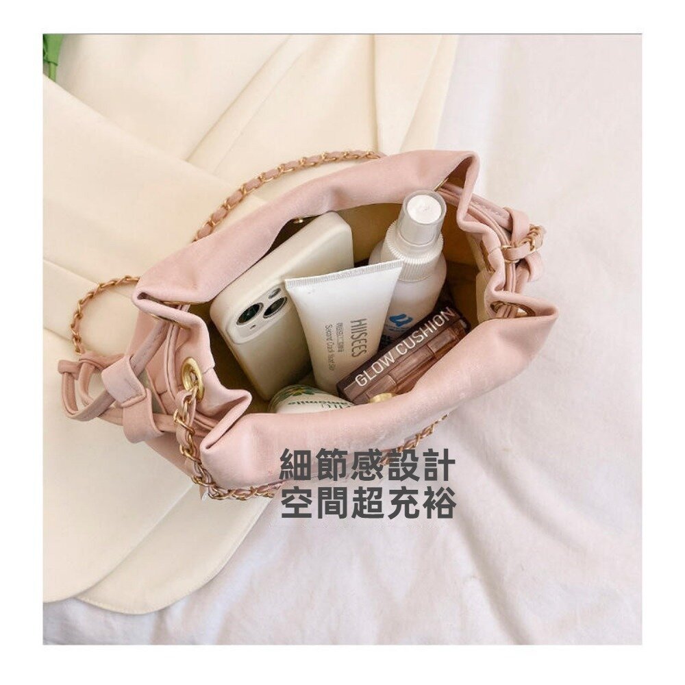 簡約時尚鏈條水桶包 斜跨包 唯美單肩包 女包 流行鏈條 2024春季 送禮-圖片-7