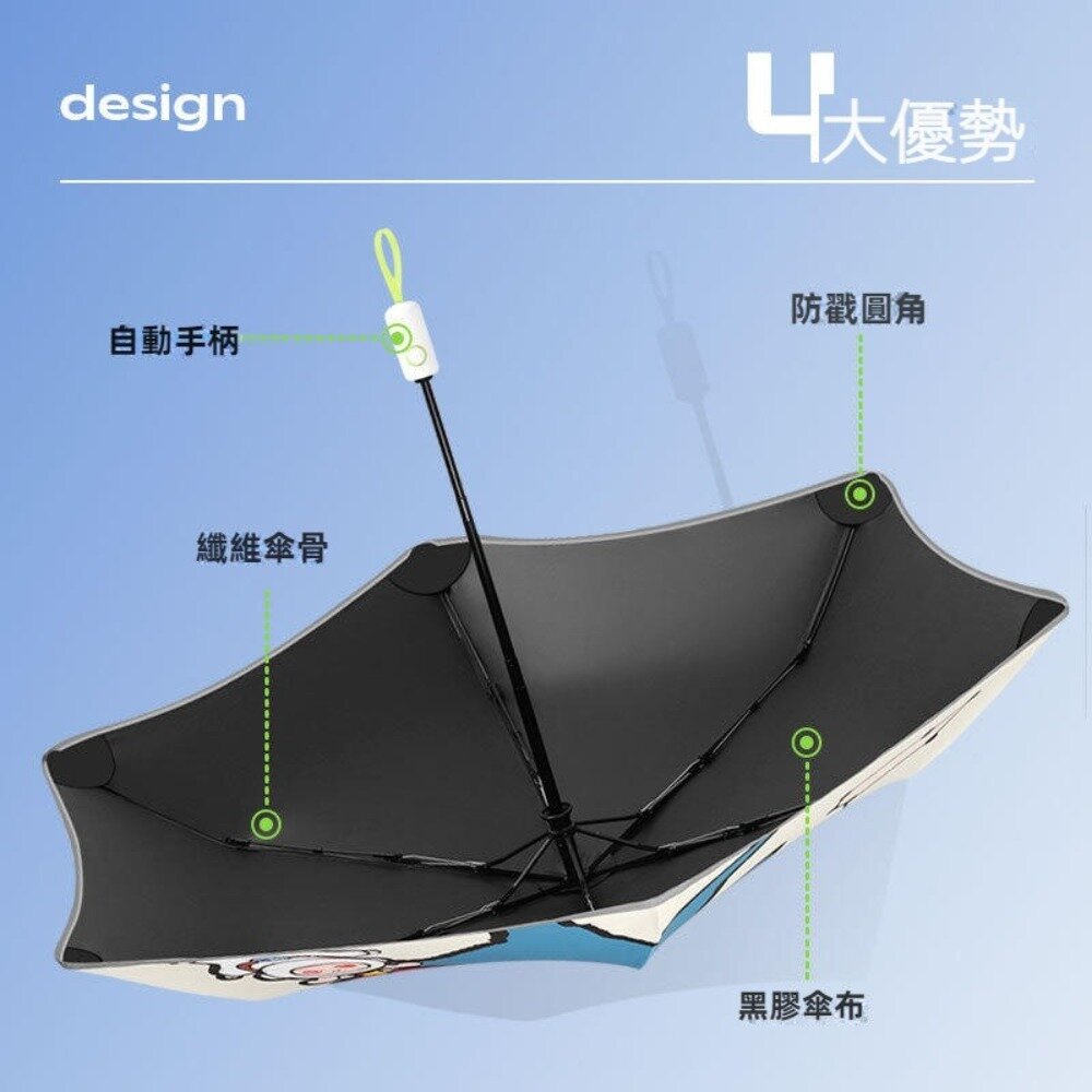 兒童圓角安全自動傘 全自動防回彈 夜間反光 圓角防戳傷 安全節節收 防曬晴雨傘 送禮-圖片-1