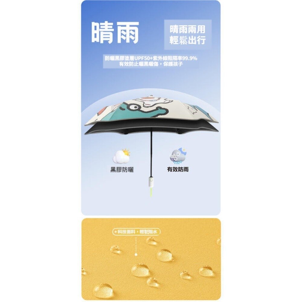 兒童圓角安全自動傘 全自動防回彈 夜間反光 圓角防戳傷 安全節節收 防曬晴雨傘 送禮-圖片-6