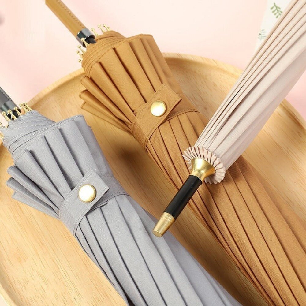 十六骨小清新防水套雨傘 皮革灣柄直傘 自動傘 時尚亮麗雨傘 晴雨傘 陽傘 防曬傘 拐杖傘 送禮-圖片-5