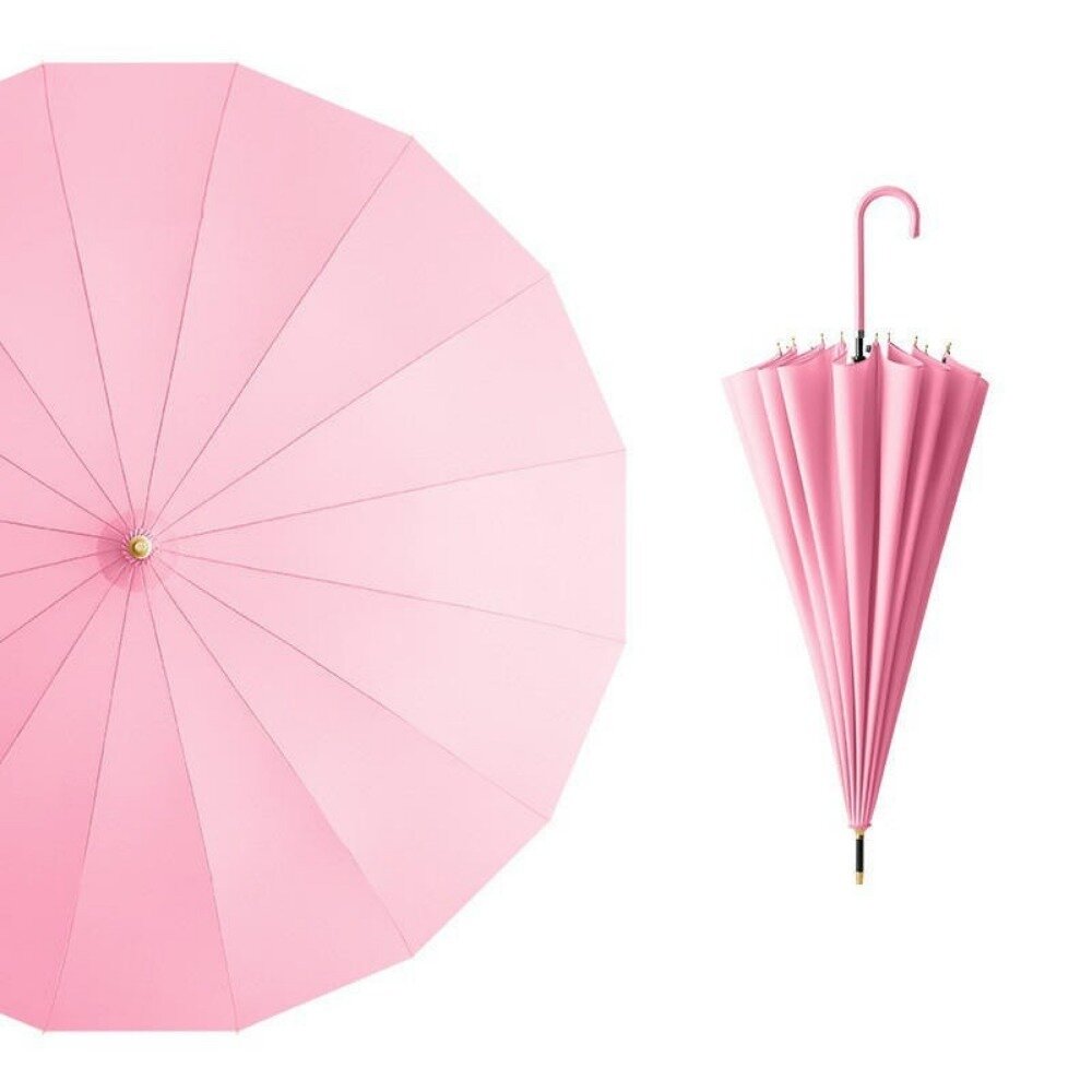 十六骨小清新防水套雨傘 皮革灣柄直傘 自動傘 時尚亮麗雨傘 晴雨傘 陽傘 防曬傘 拐杖傘 送禮-圖片-7