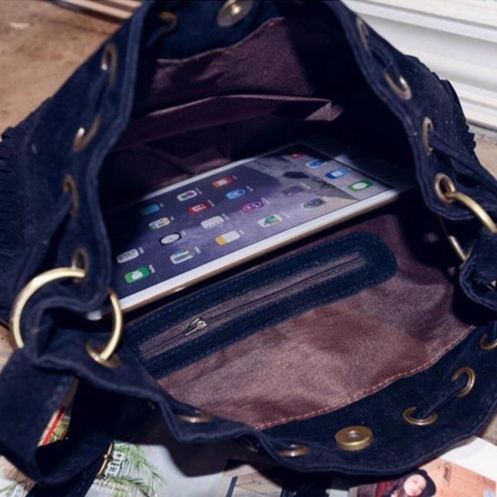 簡約復古流蘇包 流蘇抽繩水桶包 斜背包 斜跨包 單肩包 女包 包包 新款 送禮-圖片-3