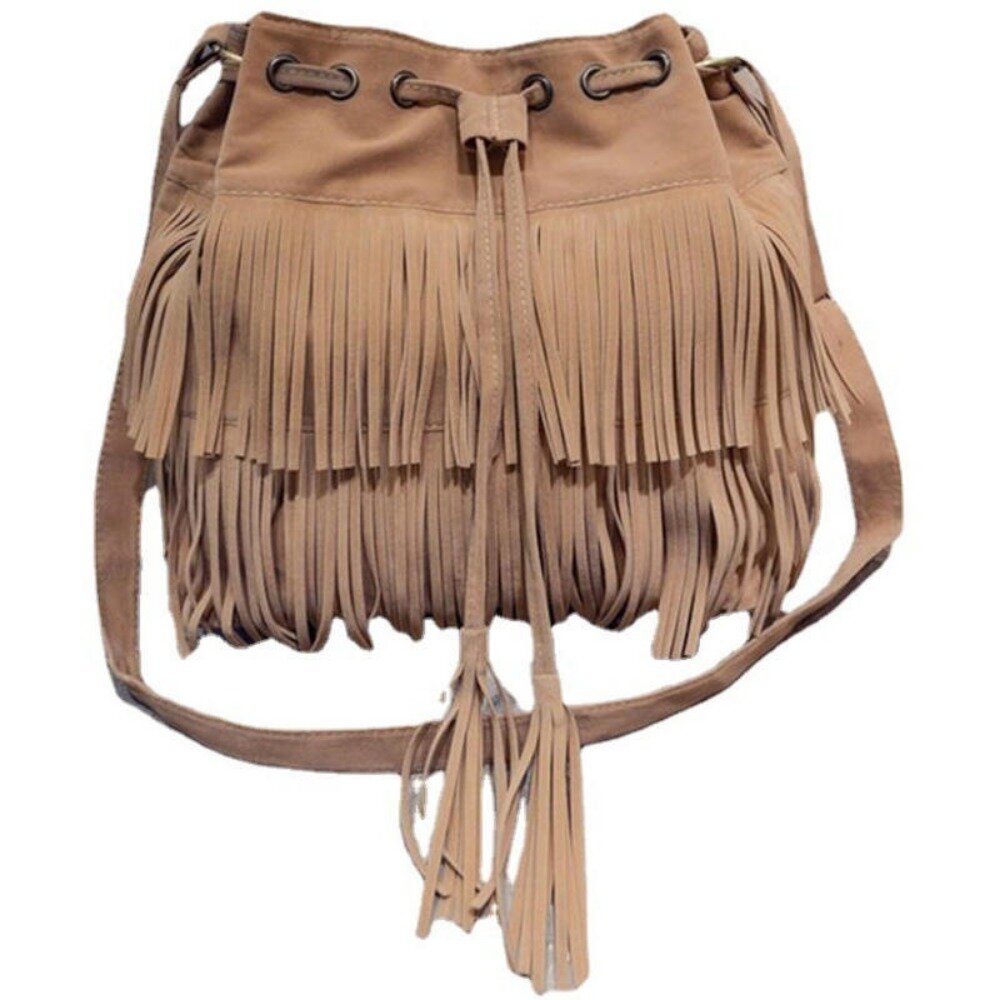 簡約復古流蘇包 流蘇抽繩水桶包 斜背包 斜跨包 單肩包 女包 包包 新款 送禮-圖片-5