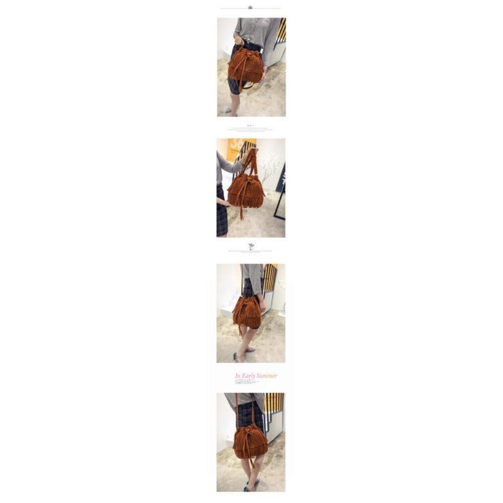 簡約復古流蘇包 流蘇抽繩水桶包 斜背包 斜跨包 單肩包 女包 包包 新款 送禮-圖片-8