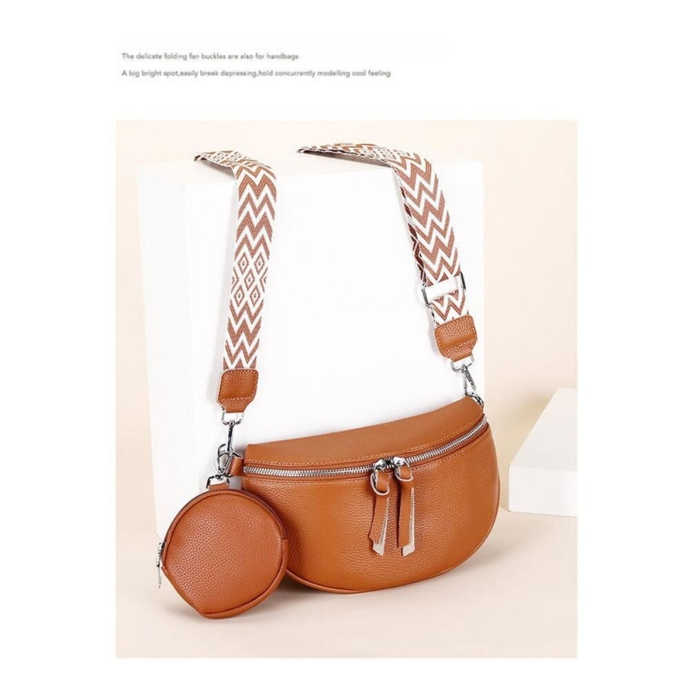 1加1真皮時尚半月包 斜背包 胸包 腋下包 單肩包 時尚潮流 寬肩帶 零錢包 送禮-圖片-2