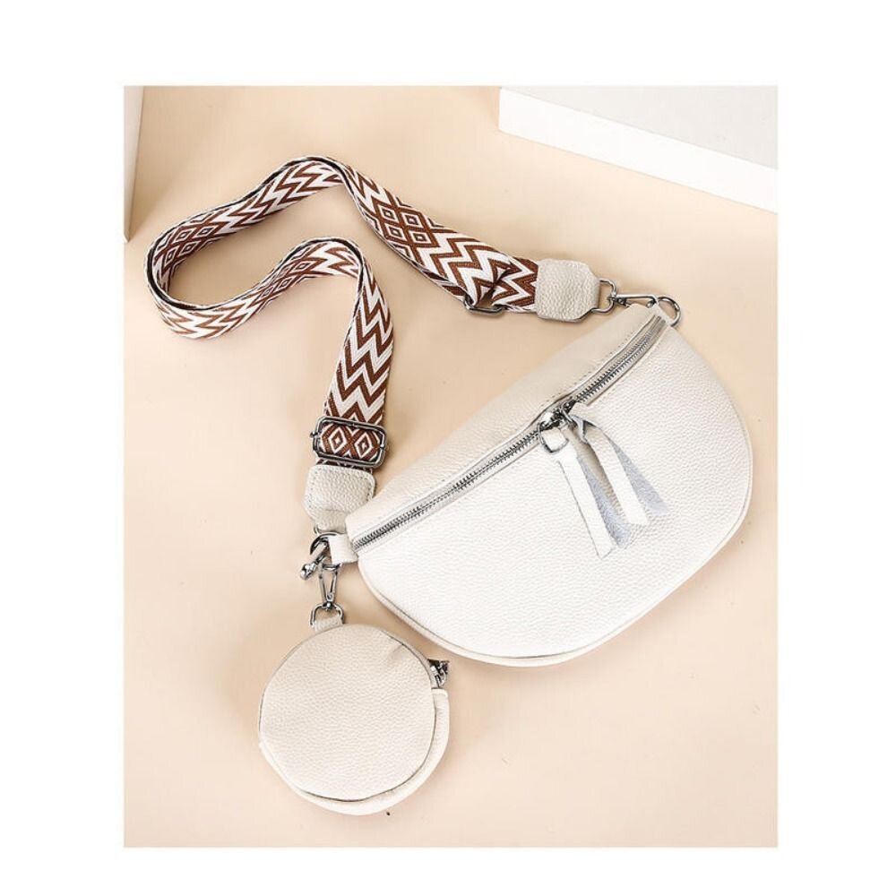 1加1真皮時尚半月包 斜背包 胸包 腋下包 單肩包 時尚潮流 寬肩帶 零錢包 送禮-圖片-5