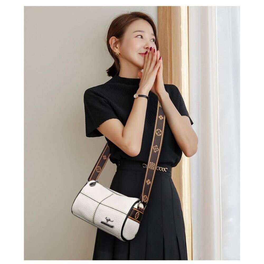 時尚真皮單肩圓筒包 斜背包 斜跨包 包包 簡約百搭 禮物 送禮-圖片-3