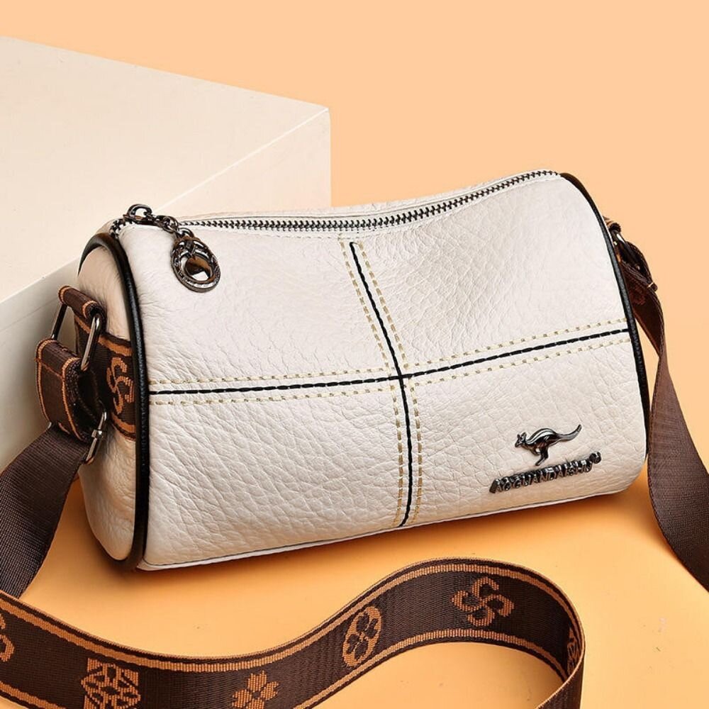 時尚真皮單肩圓筒包 斜背包 斜跨包 包包 簡約百搭 禮物 送禮-圖片-4