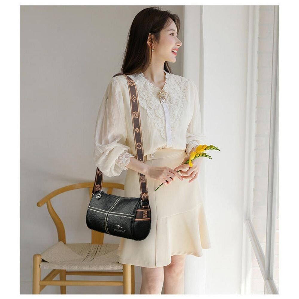 時尚真皮單肩圓筒包 斜背包 斜跨包 包包 簡約百搭 禮物 送禮-圖片-6