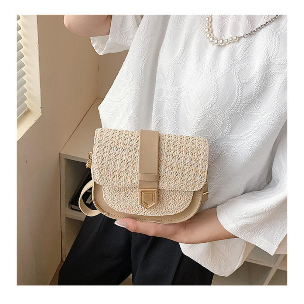 時尚韓風編織馬鞍包 氣質斜背包 包包女 洋氣編織包 個性拼接 單肩斜挎包 送禮-圖片-2