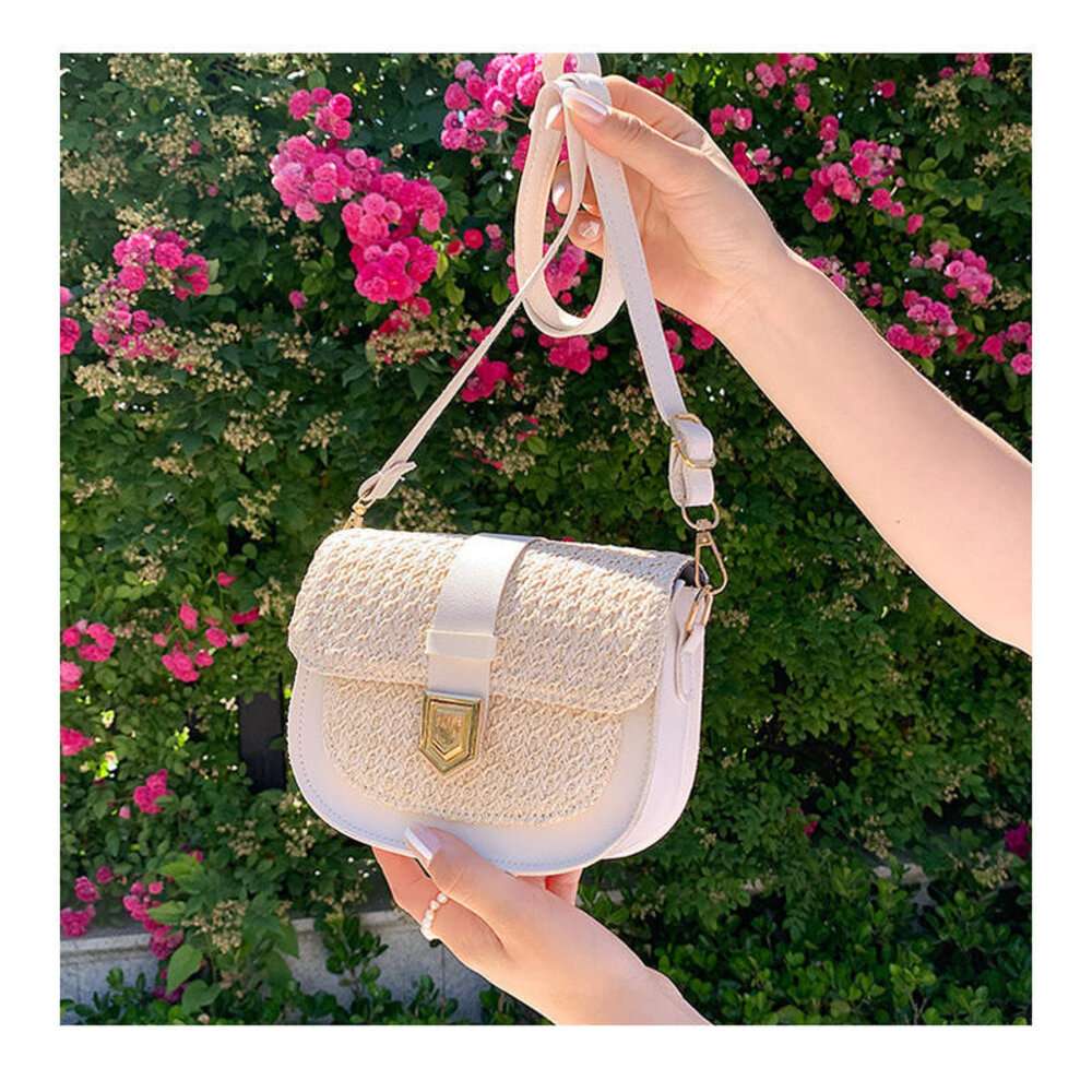 時尚韓風編織馬鞍包 氣質斜背包 包包女 洋氣編織包 個性拼接 單肩斜挎包 送禮-圖片-3