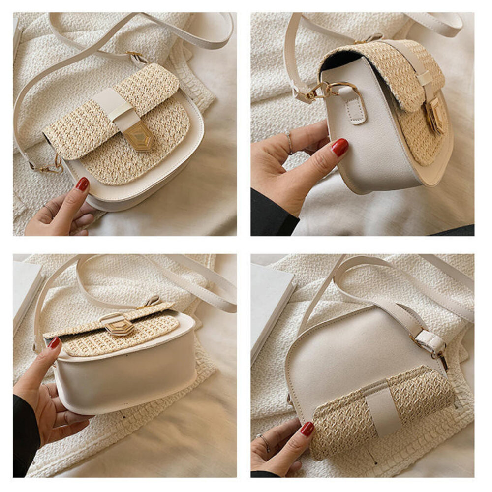 時尚韓風編織馬鞍包 氣質斜背包 包包女 洋氣編織包 個性拼接 單肩斜挎包 送禮-圖片-5