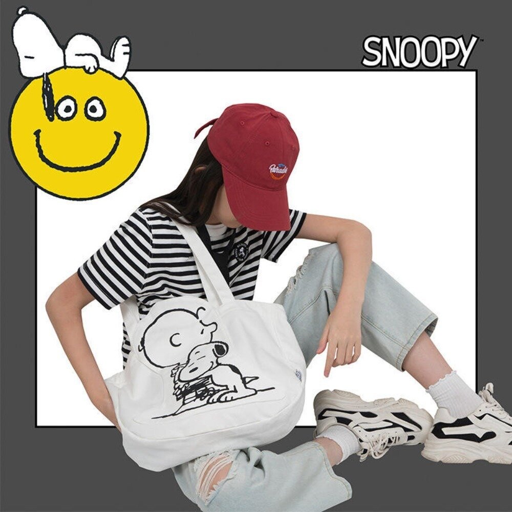 史努比卡通大容量休閒帆布袋 百搭單肩包 托特包 包包女 ins Snoopy平行輸入 送禮 送禮-圖片-1