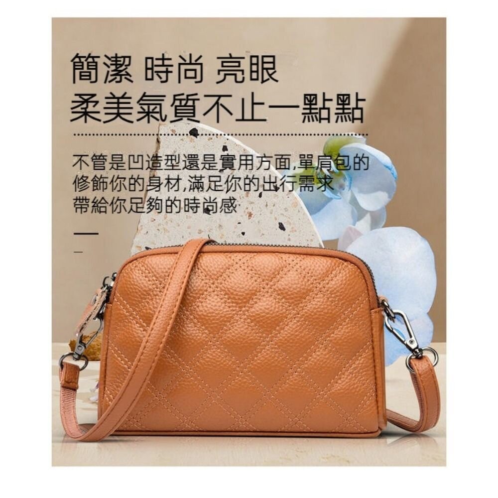 時尚真皮菱格紋單肩包 斜挎小包包 軟皮手拿包 時尚百搭 休閒手拿包 頭層牛皮 斜挎包女 送禮-圖片-1