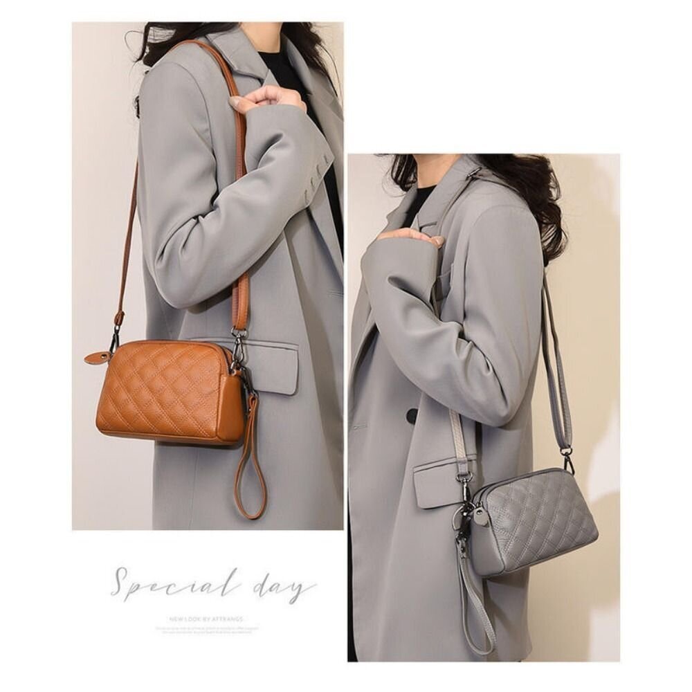 時尚真皮菱格紋單肩包 斜挎小包包 軟皮手拿包 時尚百搭 休閒手拿包 頭層牛皮 斜挎包女 送禮-圖片-2