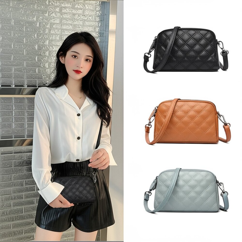 時尚真皮菱格紋單肩包 斜挎小包包 軟皮手拿包 時尚百搭 休閒手拿包 頭層牛皮 斜挎包女 送禮-圖片-11