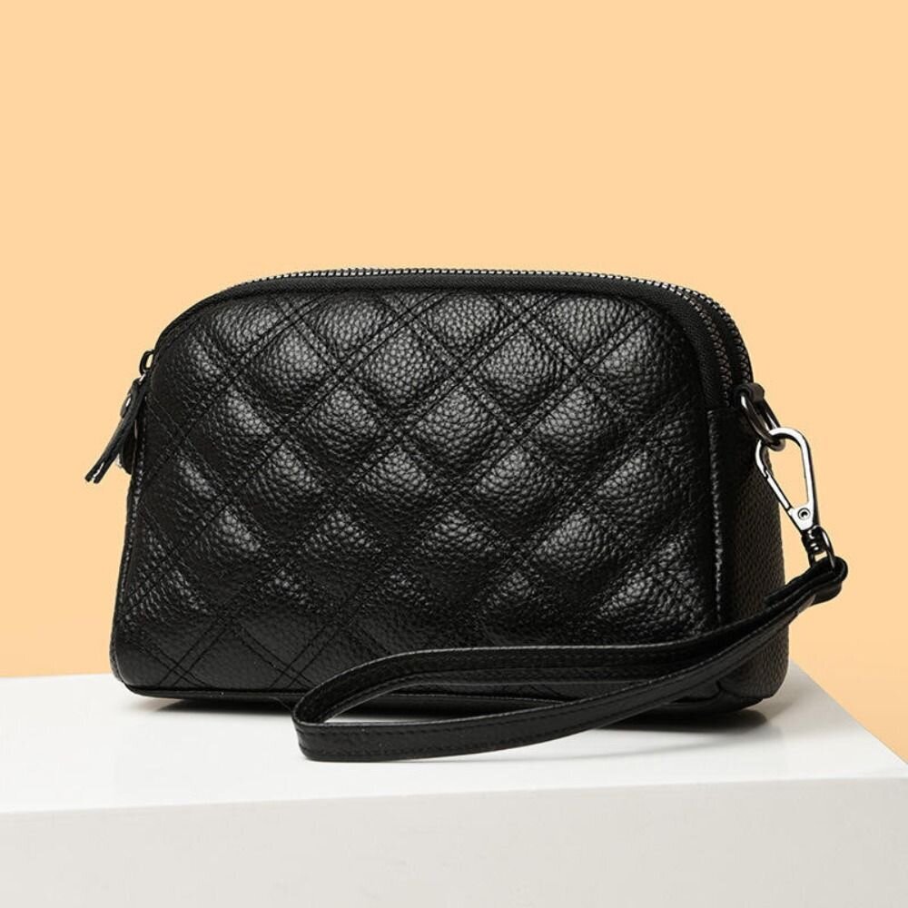 時尚真皮菱格紋單肩包 斜挎小包包 軟皮手拿包 時尚百搭 休閒手拿包  頭層牛皮 斜挎包女 送禮-圖片-5