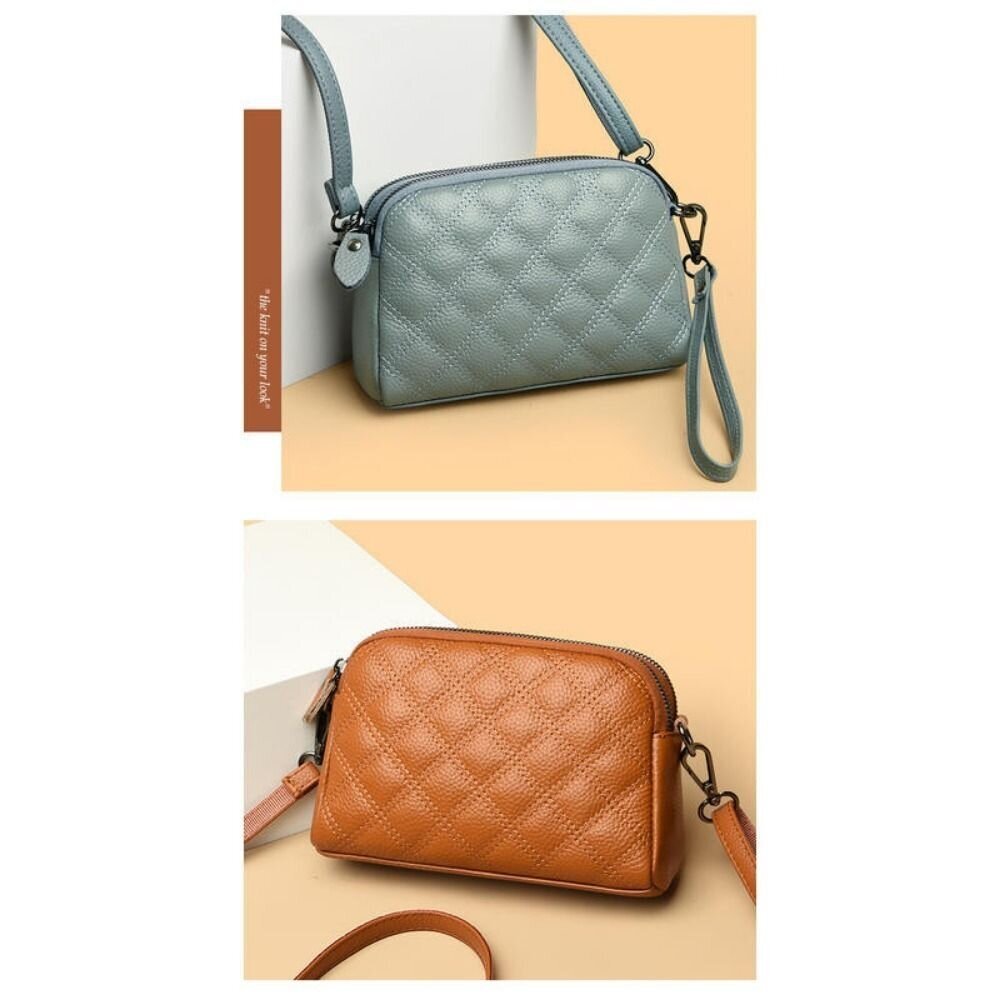 時尚真皮菱格紋單肩包 斜挎小包包 軟皮手拿包 時尚百搭 休閒手拿包  頭層牛皮 斜挎包女 送禮-圖片-9
