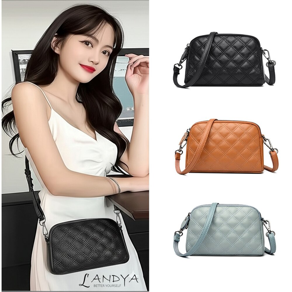 時尚真皮菱格紋單肩包 斜挎小包包 軟皮手拿包 時尚百搭 休閒手拿包  頭層牛皮 斜挎包女 送禮 封面照片