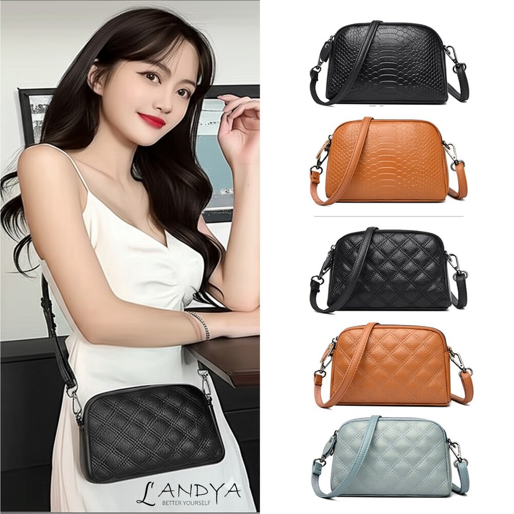 時尚真皮多層小方包 時尚百搭 休閒手拿包 頭層牛皮 斜挎包女 送禮-圖片-1