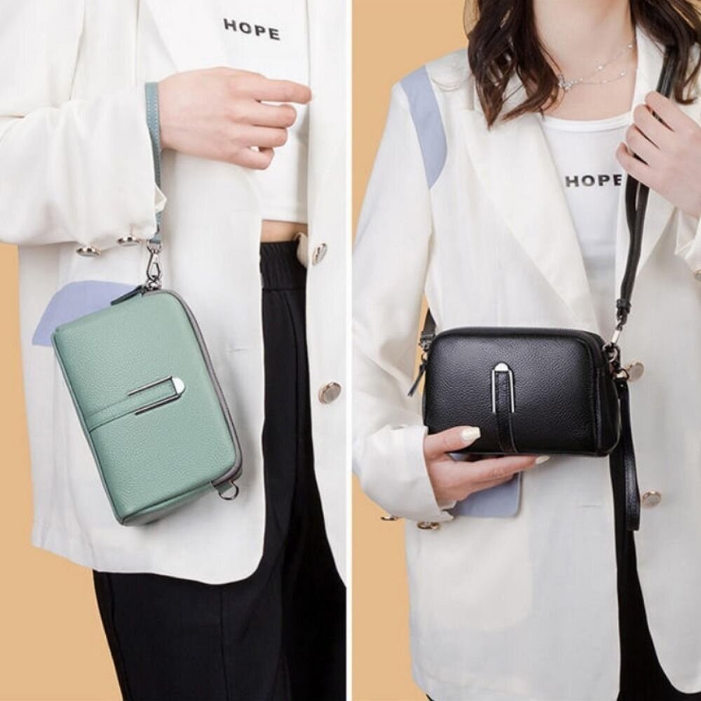 時尚真皮多層小方包 時尚百搭 休閒手拿包 頭層牛皮 斜挎包女 送禮-圖片-2