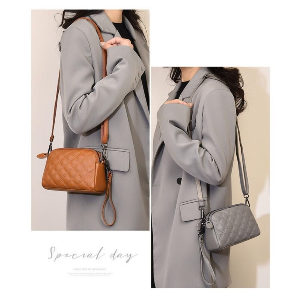 時尚真皮多層小方包 時尚百搭 休閒手拿包  頭層牛皮 斜挎包女 送禮-圖片-3