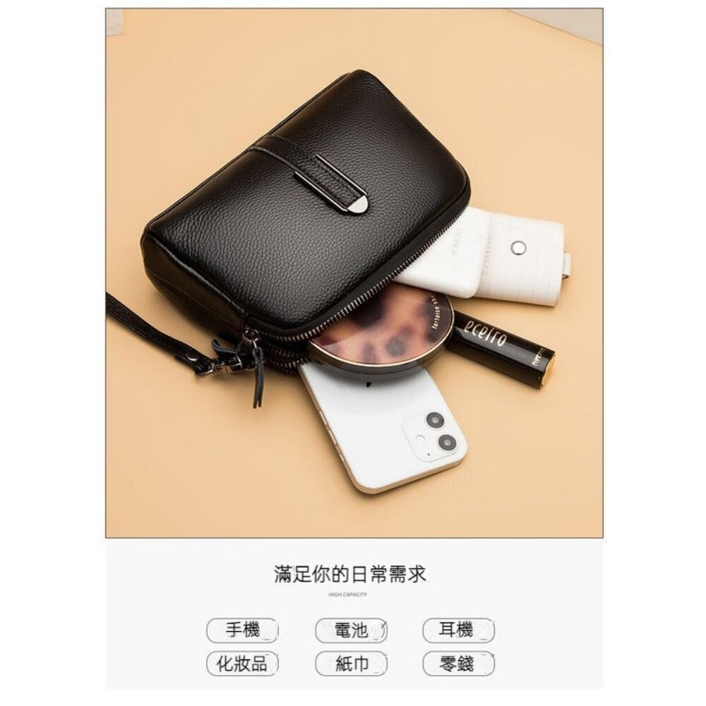 時尚真皮多層小方包 時尚百搭 休閒手拿包 頭層牛皮 斜挎包女 送禮-圖片-8
