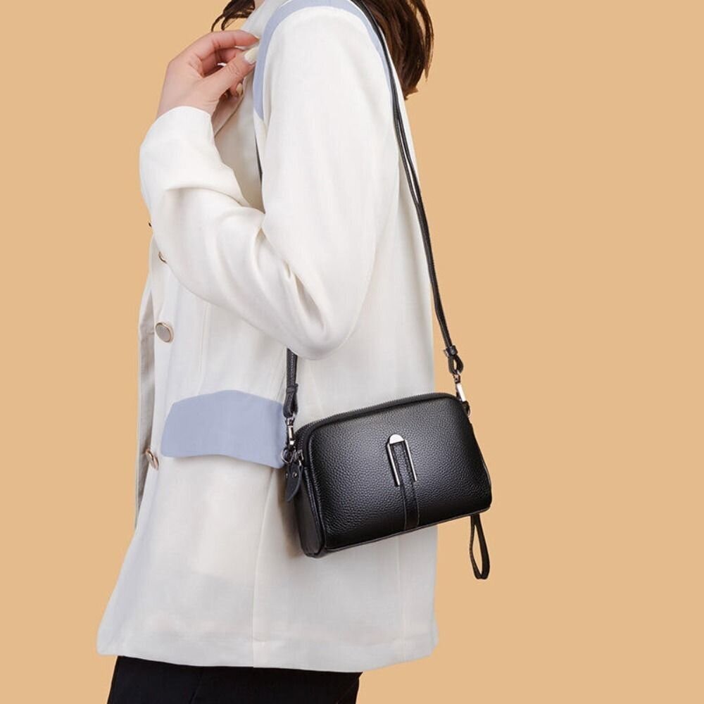 時尚真皮多層小方包 時尚百搭 休閒手拿包 頭層牛皮 斜挎包女 送禮-圖片-10