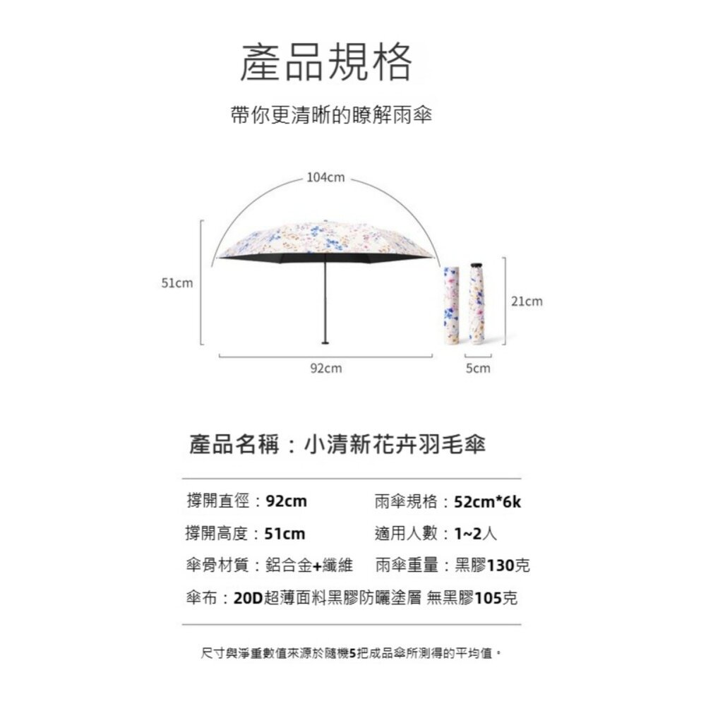 小清新碳纖維花卉羽毛傘 花朵晴雨傘 旅行雨具 輕便傘 輕巧便攜傘 送禮-圖片-4