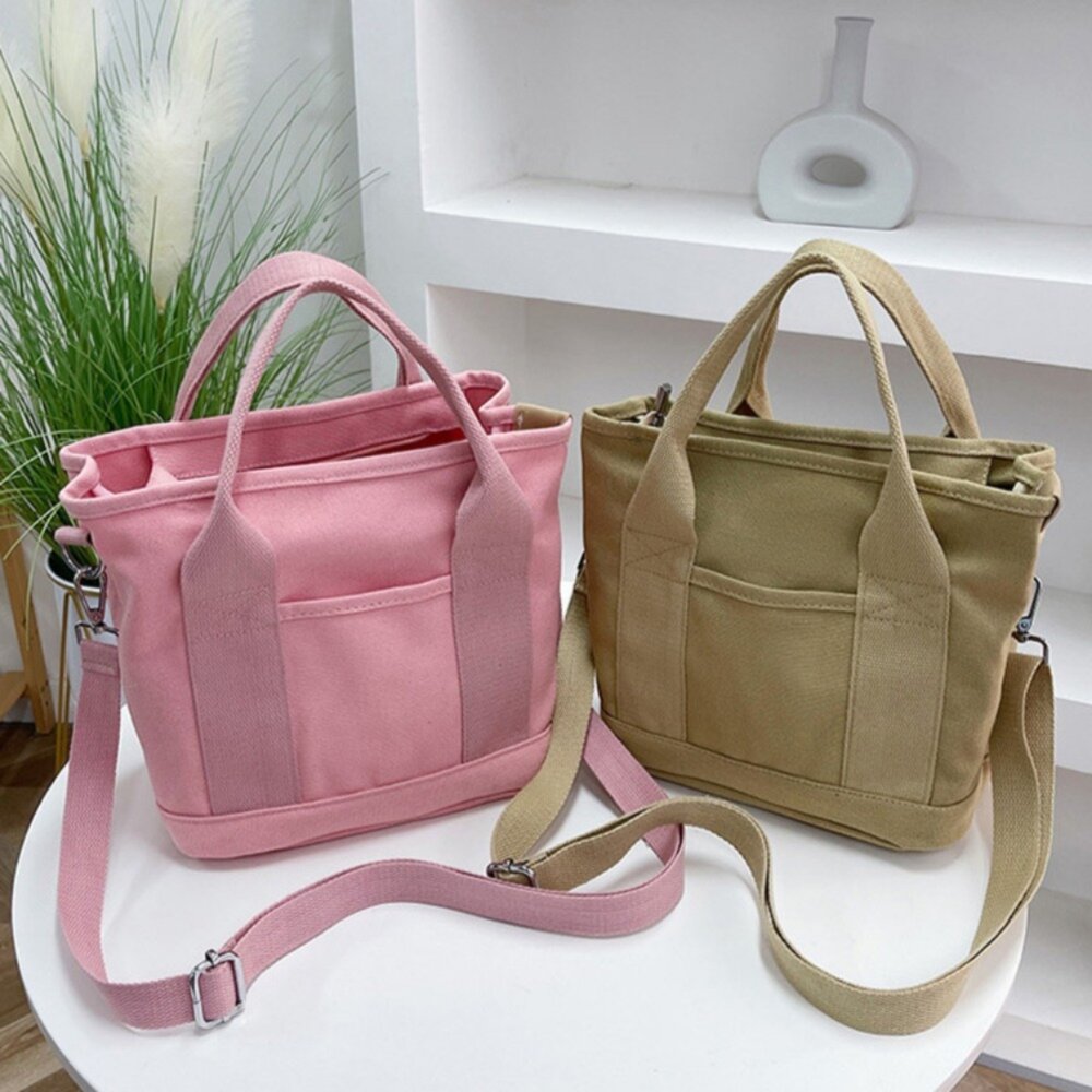 日系清新帆布手提斜背包 百搭簡約 春夏新款 帆布包 便當小包 手提袋 手拎女包 大容量包 送禮-圖片-1