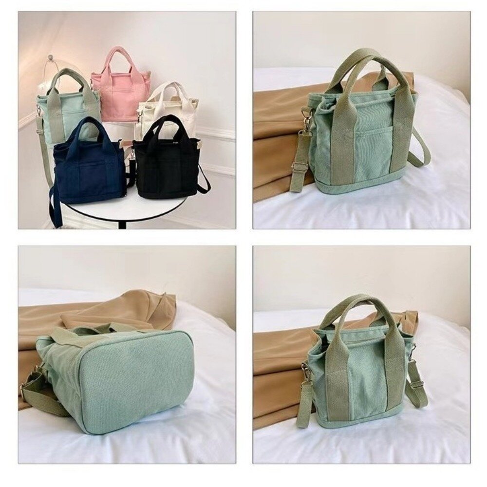 日系清新帆布手提斜背包 百搭簡約 春夏新款 帆布包 便當小包 手提袋 手拎女包 大容量包 送禮-圖片-3