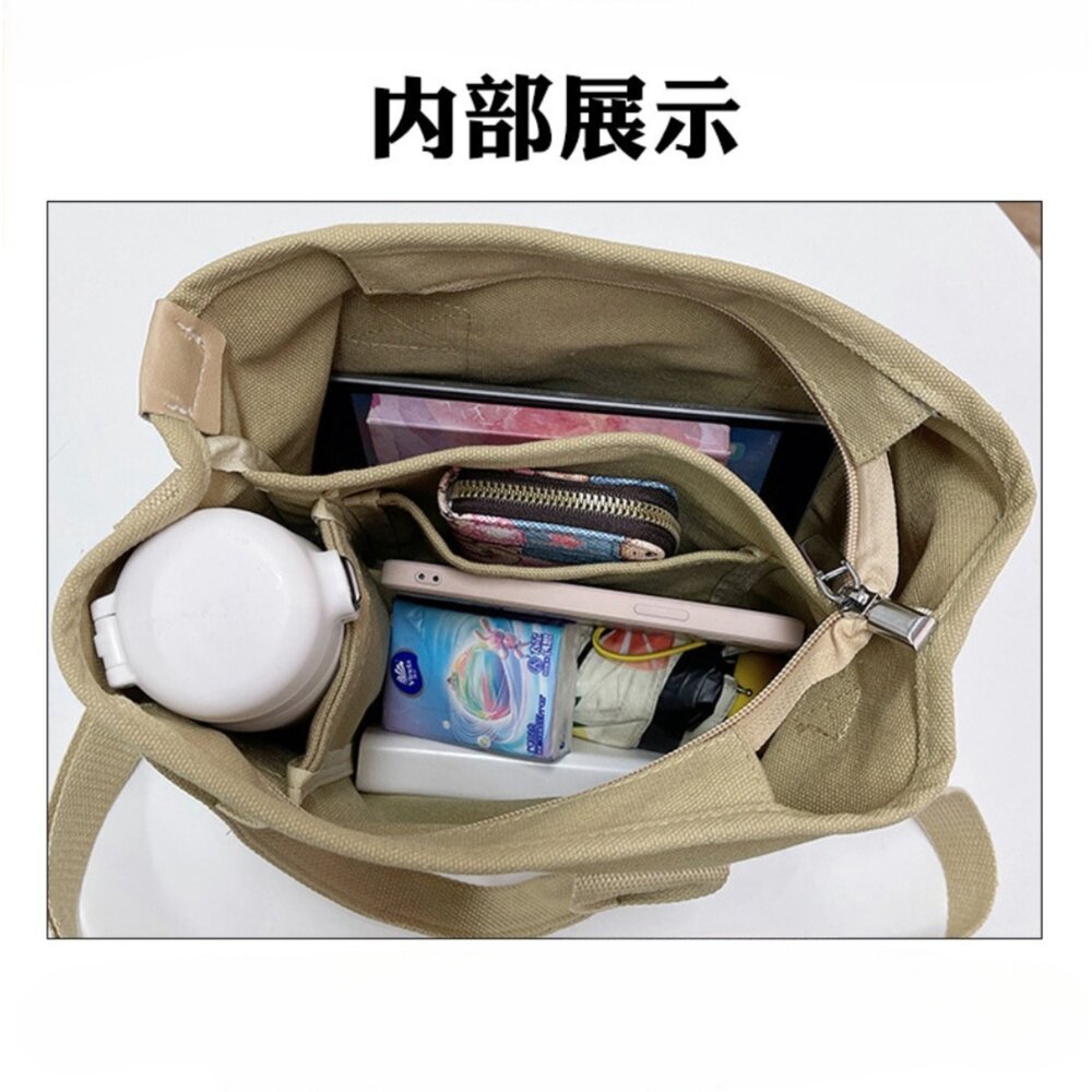 日系清新帆布手提斜背包 百搭簡約 春夏新款 帆布包 便當小包 手提袋 手拎女包 大容量包 送禮-圖片-5