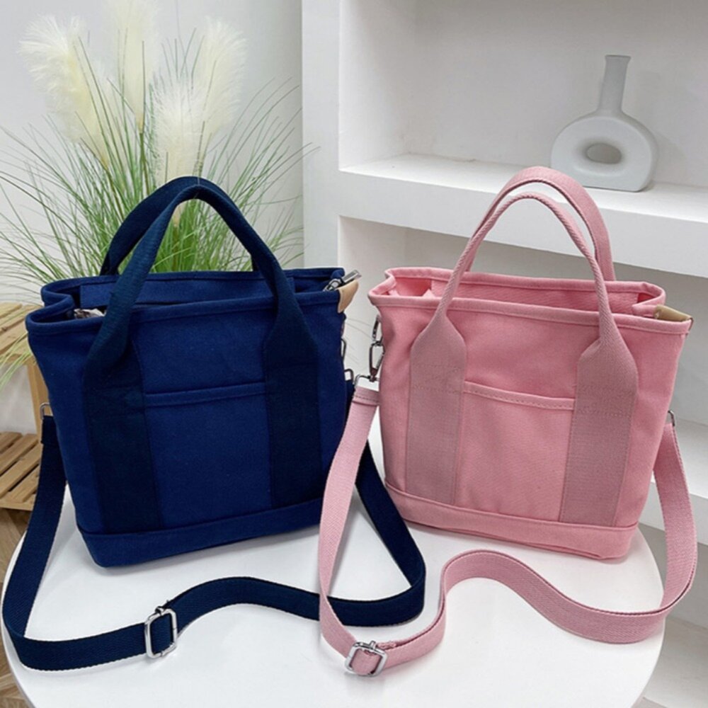 日系清新帆布手提斜背包 百搭簡約 春夏新款 帆布包 便當小包 手提袋 手拎女包 大容量包 送禮-圖片-10