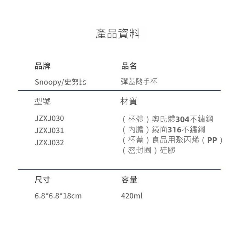 史努比316不鏽鋼彈蓋保溫瓶 保溫杯 隨行杯 史努比 平行輸入 送禮-圖片-4