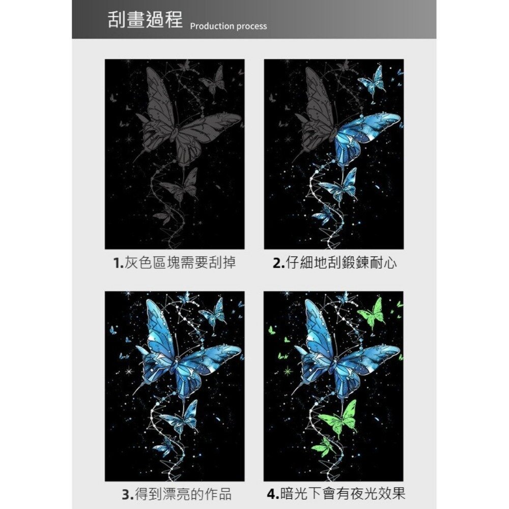 炫彩夜光刮畫 躍鹿 DIY手作組 刮刮畫 紓壓療癒 蝴蝶 熱氣球 煙火 創意禮物 居家佈置 成人減壓刮畫 節日禮物 送禮-圖片-2