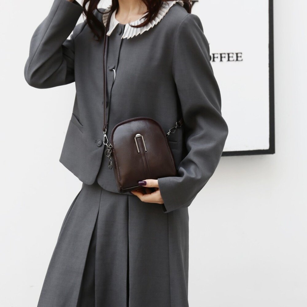 時尚復古油蠟皮單肩小包 貝殼包 手機包 證件包 小包包 通勤包 輕便收納 送禮-圖片-2