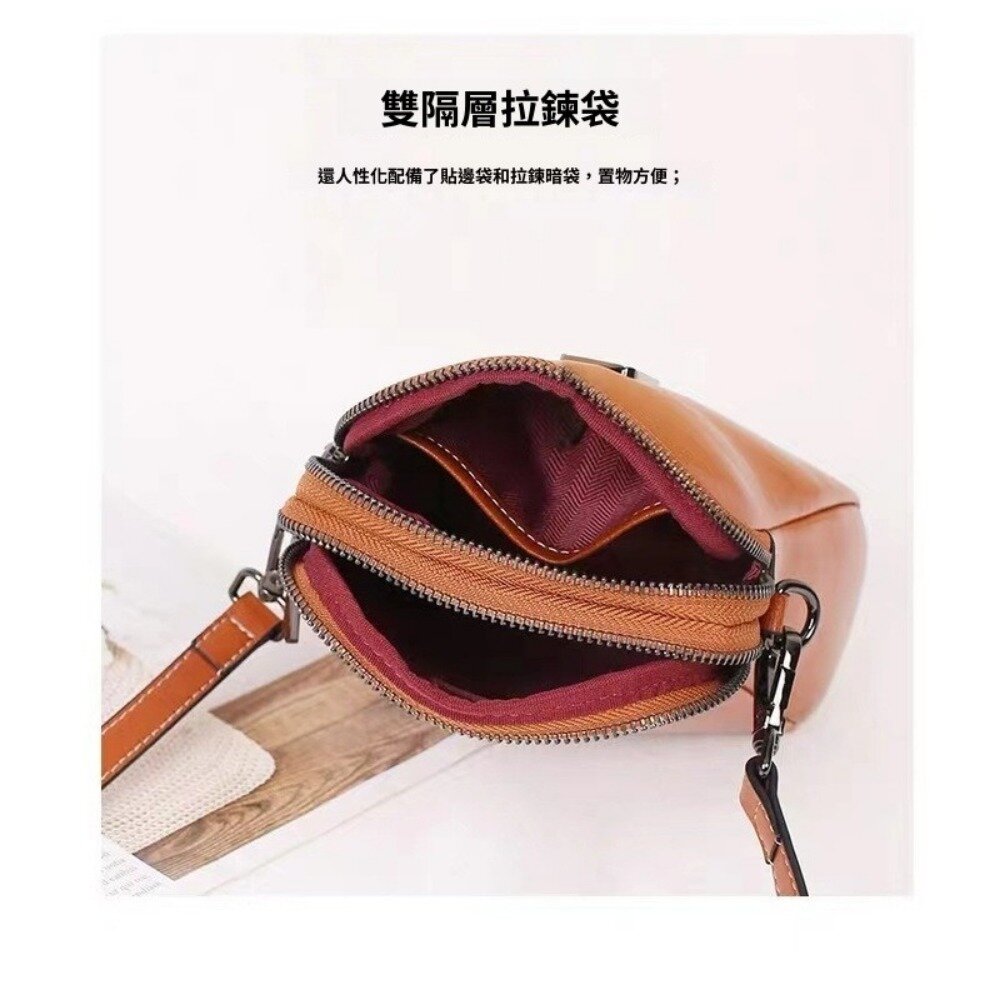 時尚復古油蠟皮單肩小包 貝殼包 手機包 證件包 小包包 通勤包 輕便收納 送禮-圖片-5